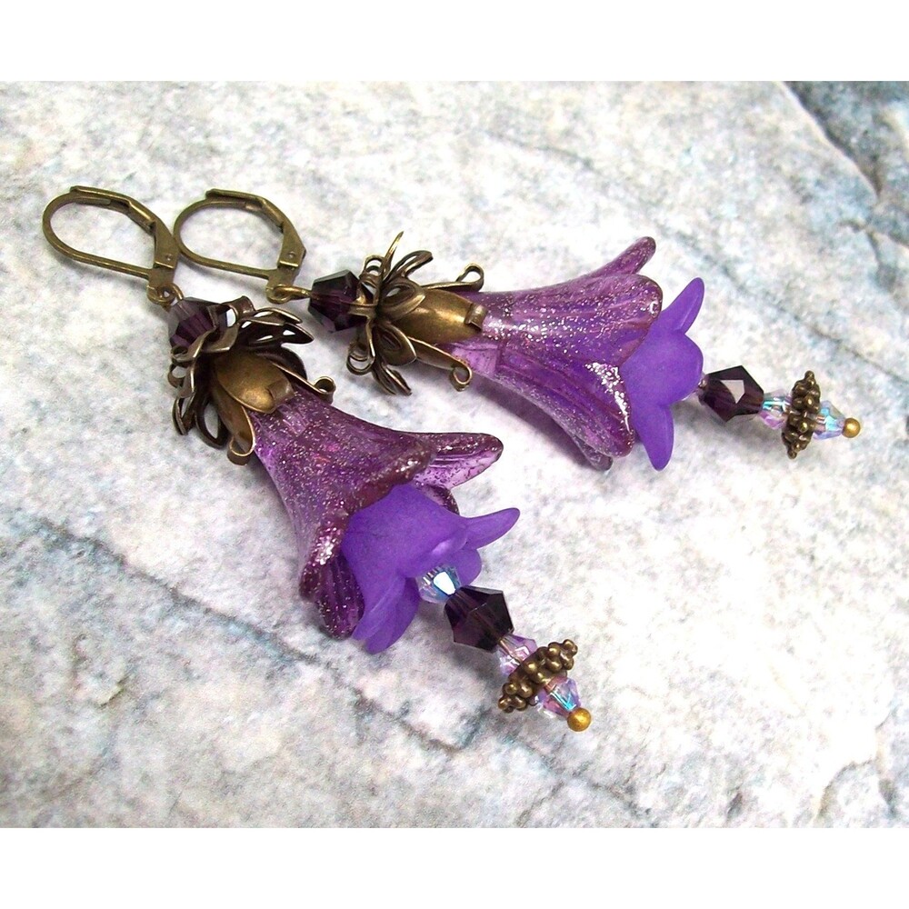 Vintage style purple flower earrings, Unique gift for her, Flower gifts, Gift fo